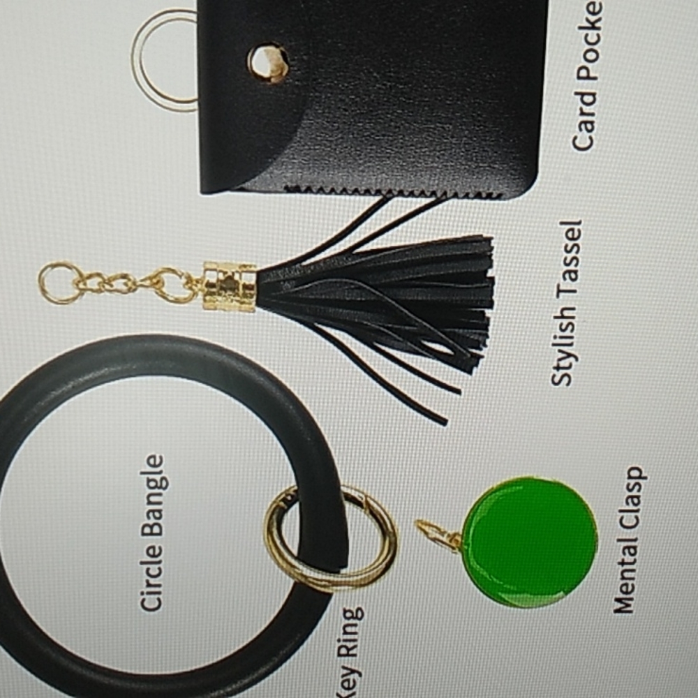 Cocases Key Ring Bracelet & Credit Card Pocket, Tassel Wrist Bangle Black - Picture 3 of 9